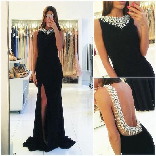Beaded Black Sexy Sheath Evening Dress Cheap 2022 Sleeveless Popular Backless Side Slit Prom Dress_2