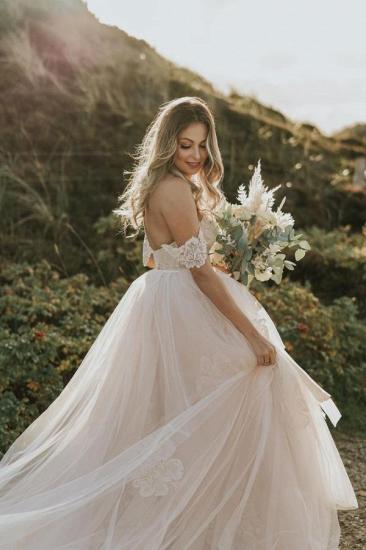 Off Shoulder Simple Beach Wedding Tulle Lace Erin Wedding Dress_1