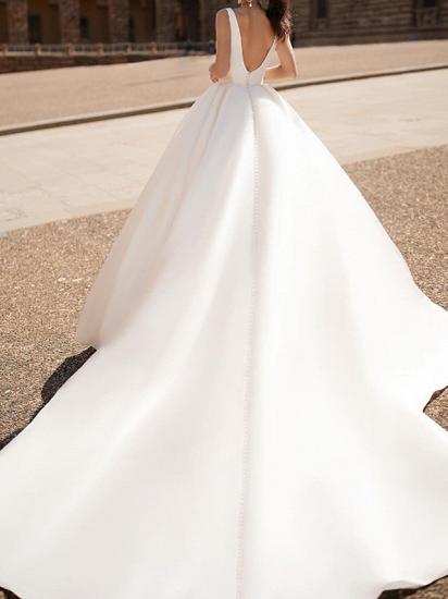 Illusion A-Line Wedding Dress Plunging Neck Tulle Chiffon Long Sleeve Formal Plus Size Bridal Gowns Court Train_2
