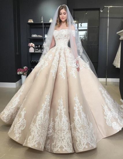 Charming Off Shoulder A-line Princess Bridal Gown with White Lace Appliques_2