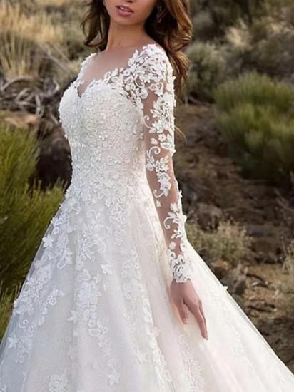 Formal A-Line Wedding Dress V-neck Lace Long Sleeves Sparkle & Shine Bridal Gowns with Sweep Train_2