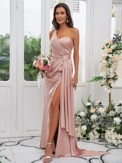 Einfaches langes rosa Sling-Seitenschlitz-Abendkleid | Rosa Ballkleid online_1