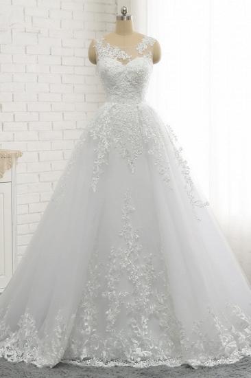 Classic Round neck Lace appliques White Princess Wedding Dress_1