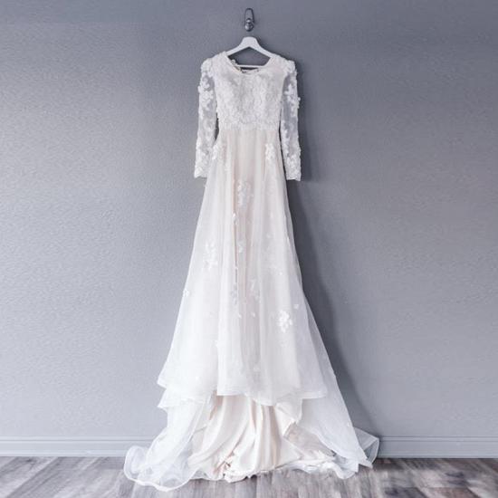 Elegant Appliquéd A-Line Lace Long Sleeve Wedding Dress_4