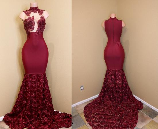 Burgundy mermaid prom dress, long evening gowns_4