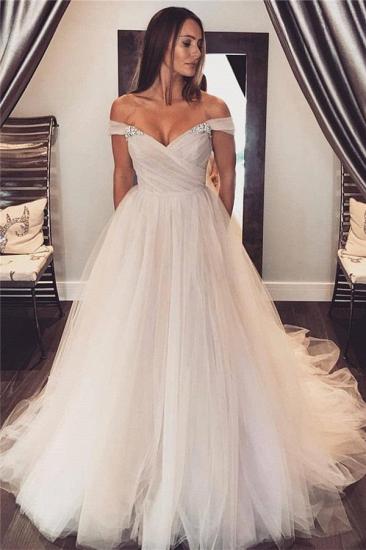 2022 Off The Shoulder Tulle Wedding Dress Cheap | Puffy Beaded Princess Sexy Bridal Dresses