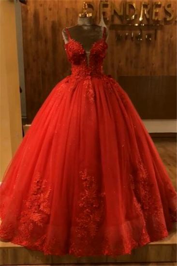 Red Straps Sleeveless Elegant Evening Dresses | 2022 Flowers Open Back Quinceanera Dresses with Beading_2