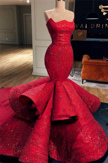 Luxurious Strapless Sleeveless Ruffles Prom Dresses | 2022 Mermaid Sexy Beads Evening Gowns_1