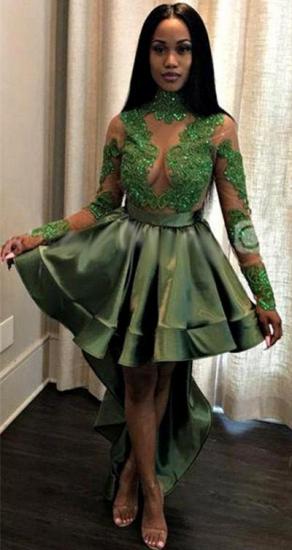 Sexy See Through Lace Long Sleeve Prom Dress | Hi-lo Dark Green Evening Dress_5