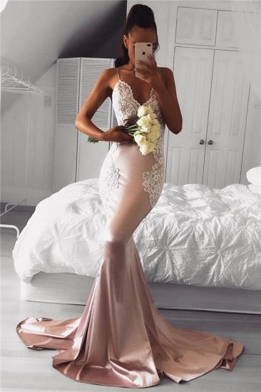 Spaghetti Straps V-neck Pink Prom Dresses Lace Mermaid 2022 Cheap Formal Evening Gown_2