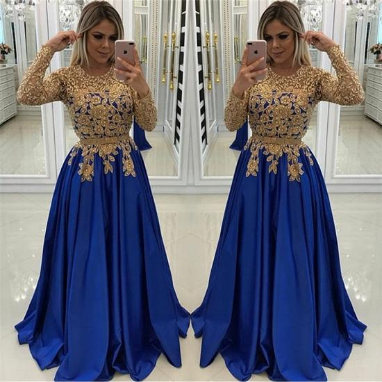 Gold Beads Lace Appliques Evening Dress with Sleeves | Royal Blue Cheap Prom Dresses 2022_3