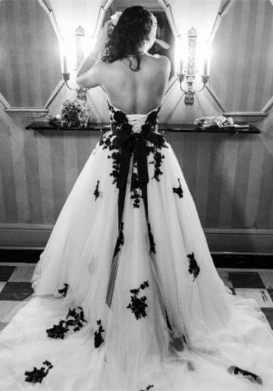 Latest Sweetheart Black Lace Tulle Wedding Dress Bowknot Custom Made Lace-Up Court Train Bridal Gown_1