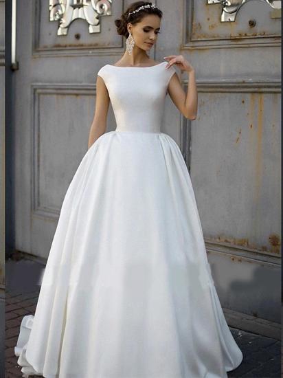 A-Line Wedding Dress Bateau Cap Sleeve Bridal Gowns Court Train On Sale