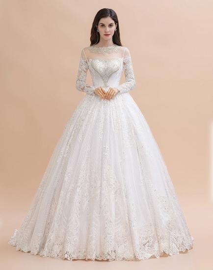 Glamorous Long Sleeve Beads White/Ivory Lace Appliques Wedding Dress_4