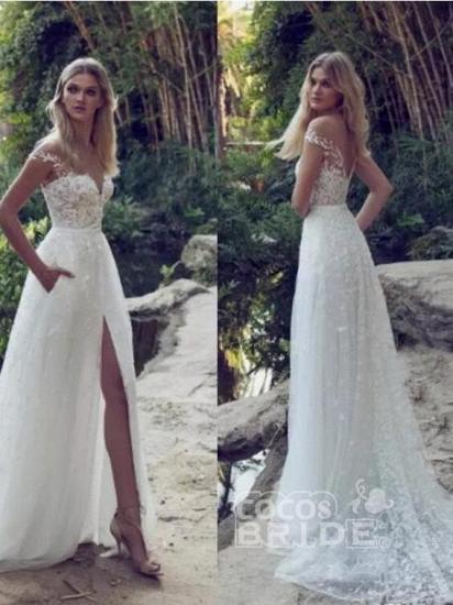 Charming Off The Shoulder Tulle Lace Appliques A-Line Wedding Dresses_2