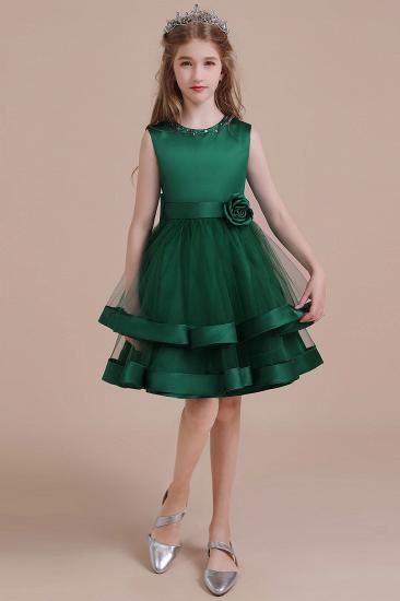 Spring Satin Layered Tulle Flower Girl Dress | Bow A-line Little Girls Pegeant Dress Online_4