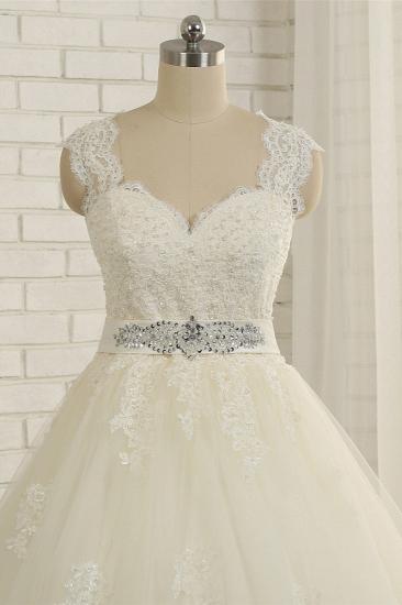 TsClothzone Sexy Straps Sleeveless Lace Wedding Dresses With Appliques A line Tulle Ruffles Bridal Gowns On Sale_6