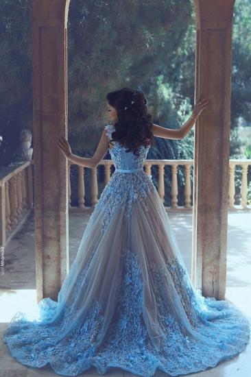Gorgeous Blue Sleeveless 3D-Floral Appliques A-line Prom Dresses_2