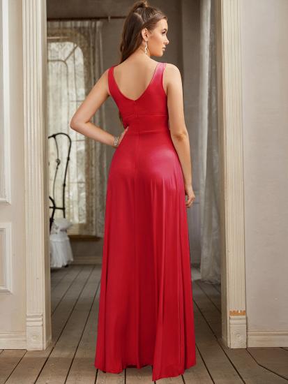 Burgundy Deep V-neck Sleeveless High split Prom Dress Empire Bridesmaid Dress_55