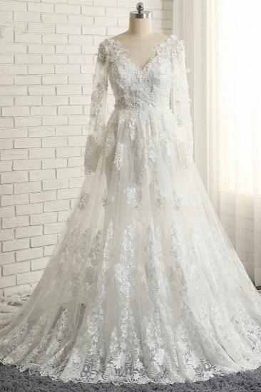 TsClothzone Glamorous White Mermaid Lace Wedding Dresses With Appliques Longsleeves Jewel Bridal Gowns On Sale_5