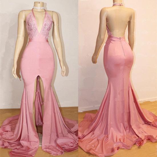 Elegantes rosa Abendkleid | Backless Lace Abendkleid mit Schlitz_3