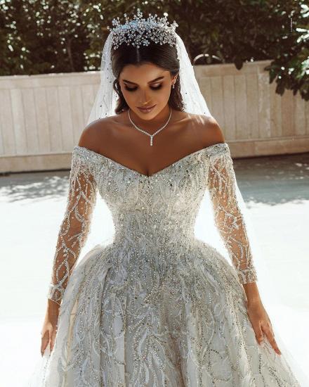 Luxurious Ball Gown Sequins Bridal Dress Long Sleeve Satin Maxi Dress_8