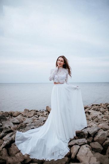 Stunning White Floral Chiffon Wedding Dress Long  Sleeves Beach Bridal Dress_6
