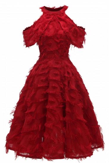 Elegante Vintage Kleidung Damen Rot | Retro Neckholder A-Linie Heimkehr Kleid_4