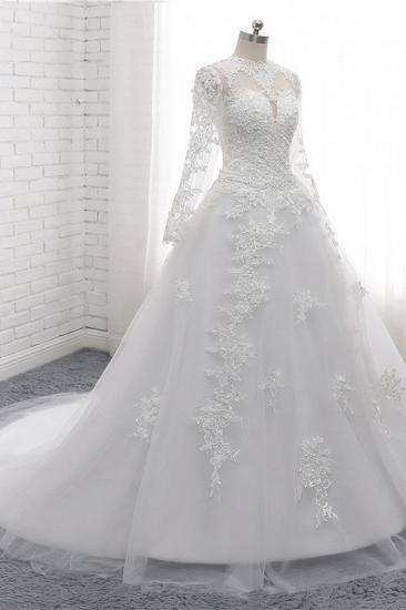 TsClothzone Modest Jewel White Tulle Lace Wedding Dress Long Sleeves Appliques A-Line Bridal Gowns On Sale_4