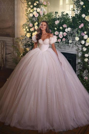 Glitter off-the-shoulder tulle floor-length wedding dress