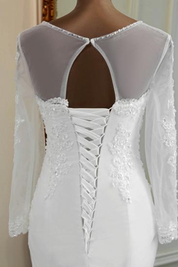 TsClothzone Elegant Jewel Long Sleeves White Mermaid Wedding Dresses with Rhinestone Applqiues_8