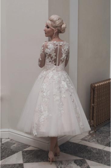 Vintage Ivory Long sleeves Lace appliques Short Wedding Dress_2