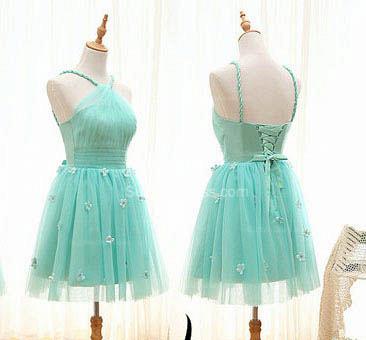 Cute Spaghetti Strap Tulle Mini Homecoming Dresses Lace-Up Ruffle Bowknot Elegant Short Dresses for Juniors_3