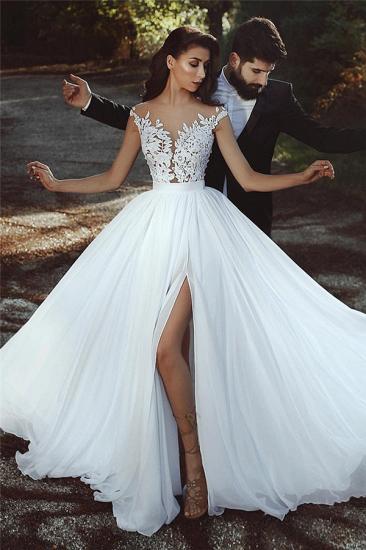 Lace Appliques Chiffon Wedding Dresses Sexy | Front Slit sheer Bride Dress_1
