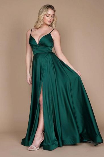 Dark Green Spaghetti Strap Side Slit Evening Dress | Simple Long Prom Dress_2