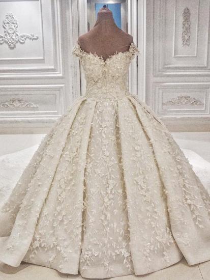 Cap sleeves Off-the-shoulder Lace 3-D Flowers Ball Gown Wedding Dress
