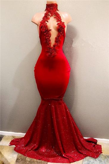 Sexy Red Appliques Mermaid Prom Dress | Sequins Deep V-neck 2022 Cheap Evening Gown
