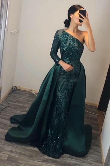 Glitter Sequins One Shoulder Mermaid Prom Dress with Detachable Train_1