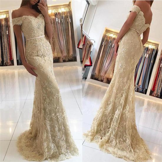 Off The Shoulder Champagne Lace Prom Dresses 2022 Sexy Long Cheap Formal Evening Dress_4