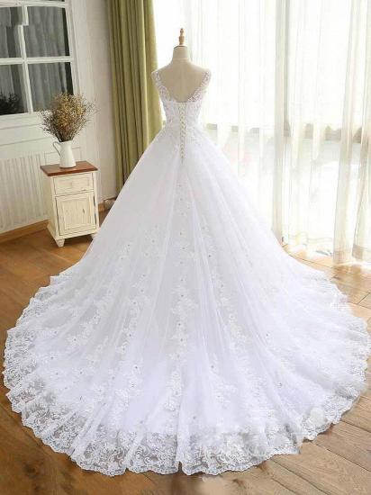 Luxury Lace Beaded Wedding Dresses V Neck Straps Long Ball Gown Wedding Party Bridal Dress_2