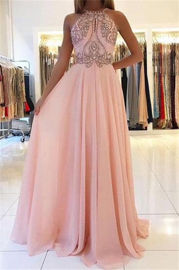 Open Back Pink Evening Dresses 2022 | Beads Crystals Chiffon Long Prom Dress Cheap
