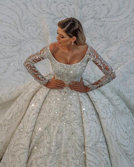 Square neck Lace Ball Gown Long sleeves Wedding Dresses_3