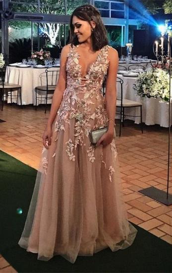 Modern Lace Appliques A-line Straps Sleeveless Long Prom Dress | Plus Size Prom Dress