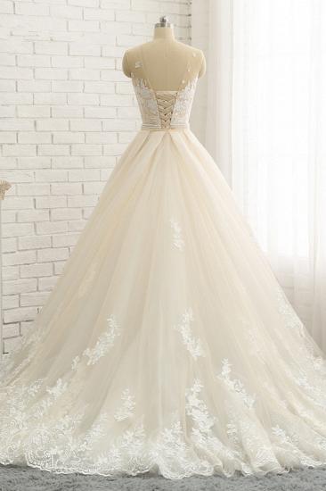 TsClothzone Glamorous Jewel Tulle Champagne Wedding Dress Appliques Sleeveless Overskirt Bridal Gowns with Beading Sash Online_3