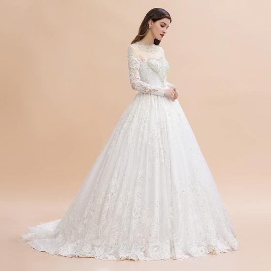 Glamorous Long Sleeve Beads White/Ivory Lace Appliques Wedding Dress_9