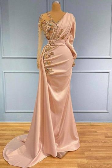 Elegant V-Neck Long Sleeve Mermaid Ball Gown with Gold Sequin Applique_1