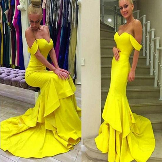 Mermaid Tiered Sweep Train Off-the-Shoulder Evening Gown 2022 Sexy Prom Dress_2