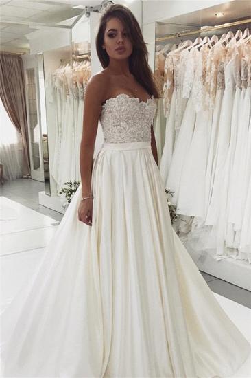 2022 Glamorous Lace Satin Sweetheart Wedding Dresses | Open Back A-Line Cheap Bridal Gown_1