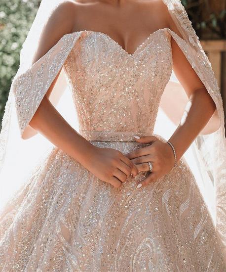 Luxurious Off-the-Shoulder Sequins Ball Gowns for Women A-line Satin Wedding Gowns_4