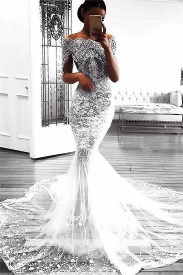 Sexy Mermaid Long Sleeve Lace Wedding Dress Sexy | Flowers See Through Tulle Bride Dress